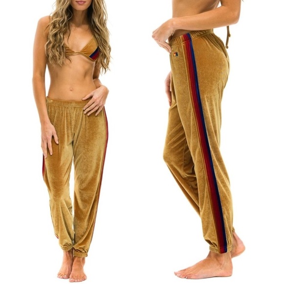Aviator Nation Classic Sweatpants Gold Velvet Size Large Women’s - Picture 2 of 14
